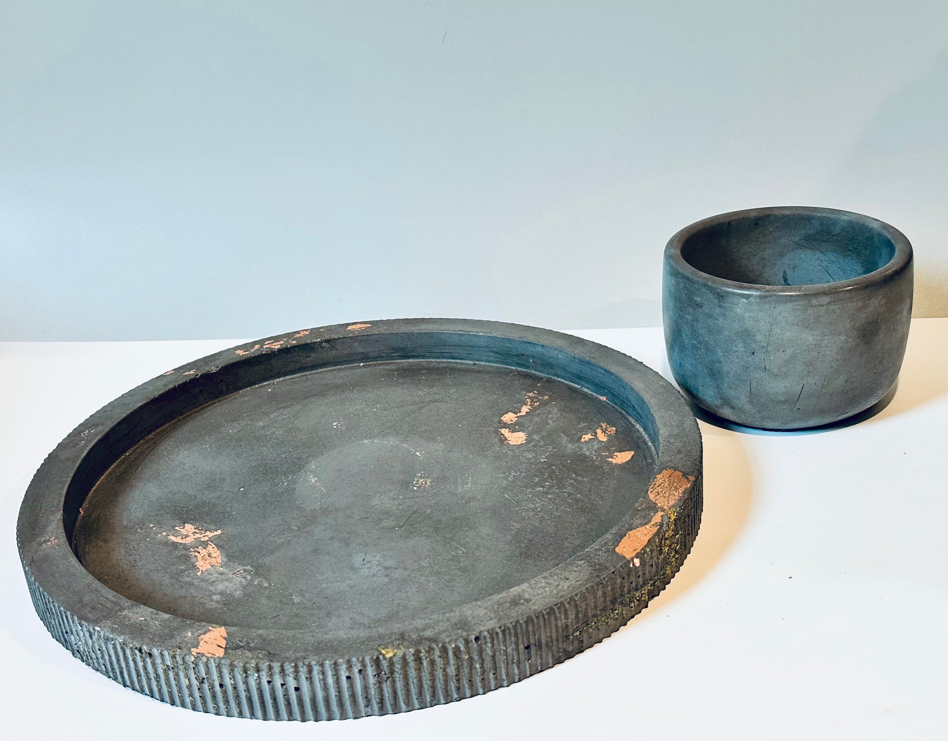 Cement tray and pot bundle, decor for gift or home decor, candles, plants, bath products