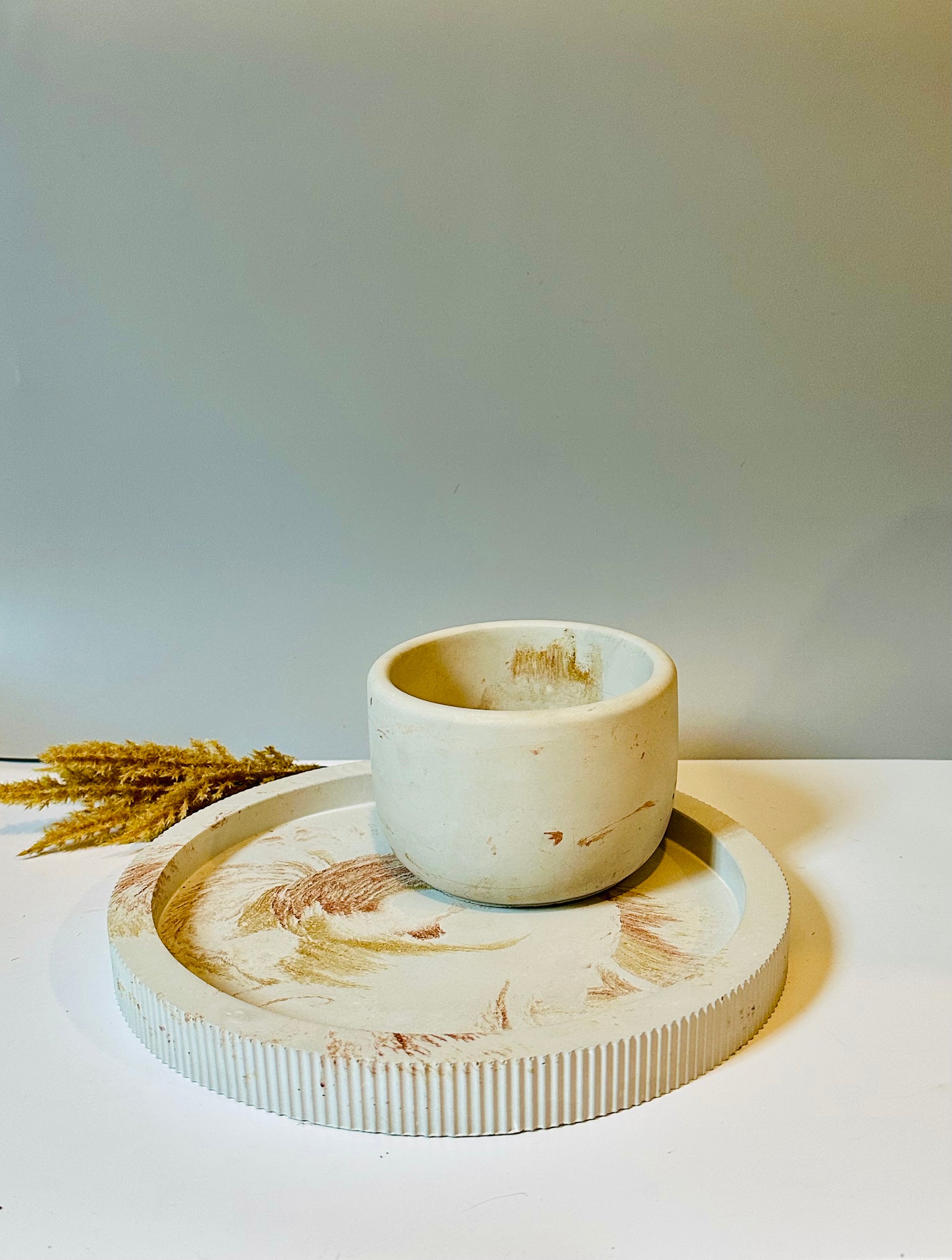 Handmade cement Tray and pot bundle. for home and gift giving.