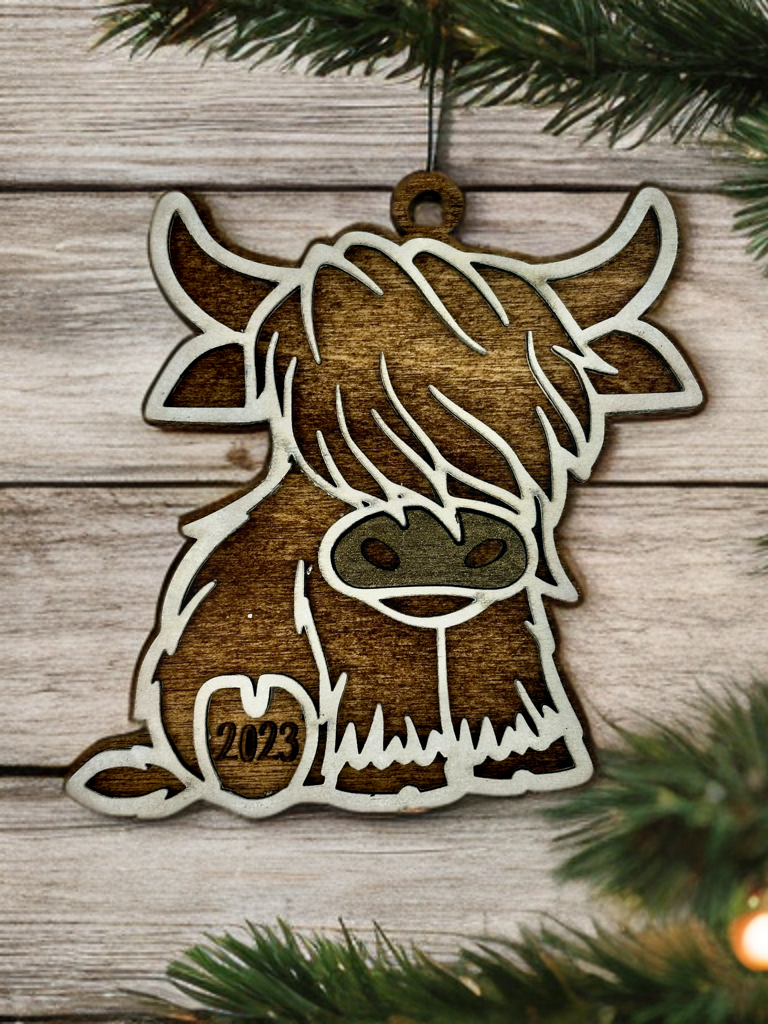 Wooden highland cow