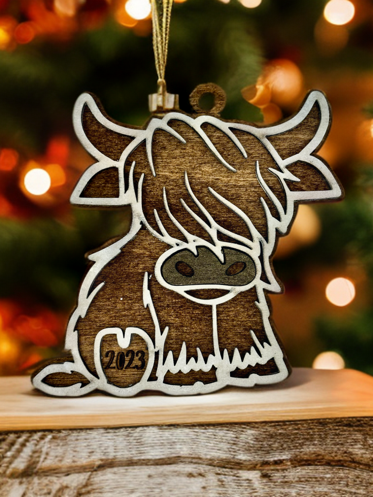 Wooden highland cow