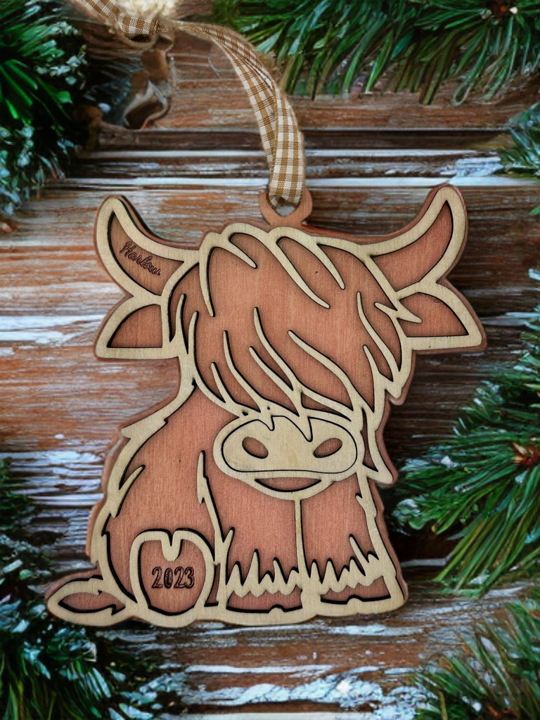 Wooden highland cow