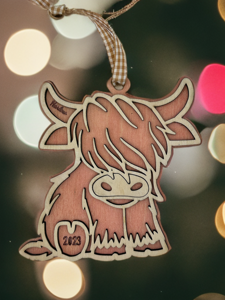 Wooden highland cow