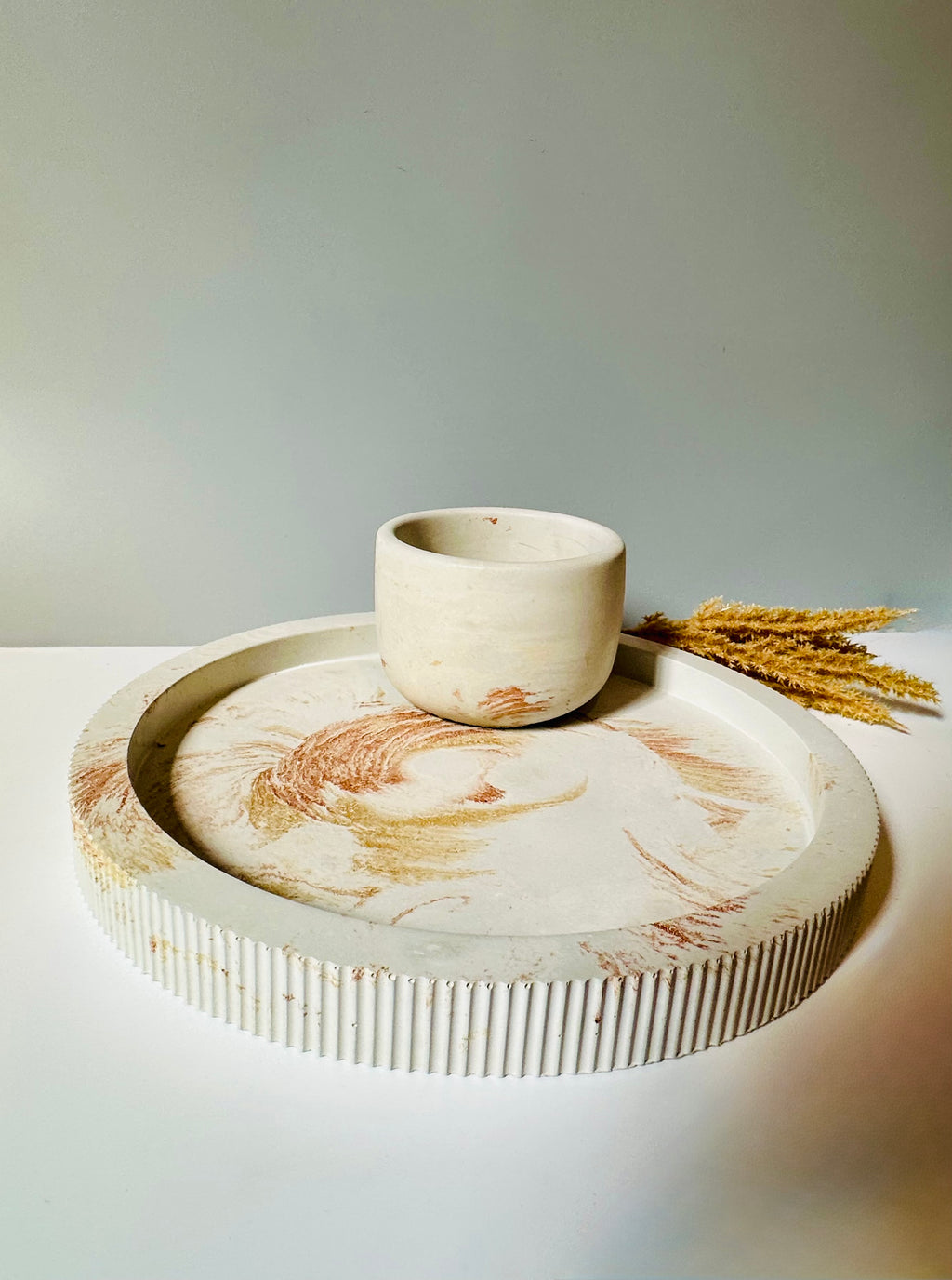 Handmade cement Tray and pot bundle. for home and gift giving.