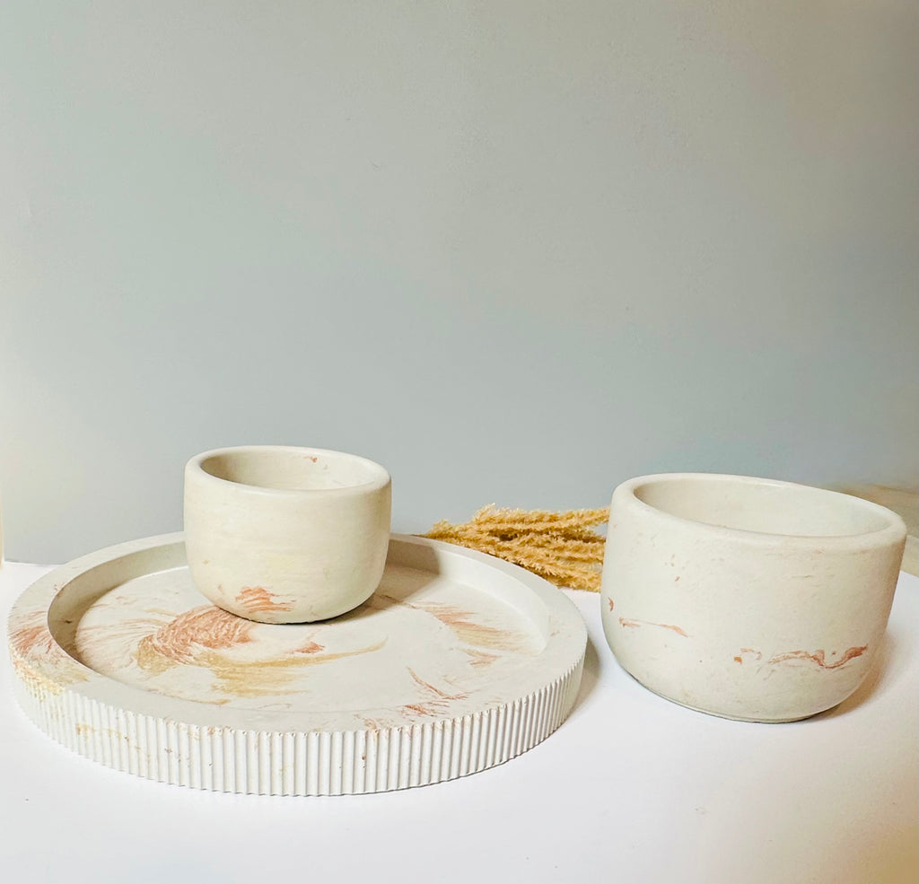 Handmade cement Tray and pot bundle. for home and gift giving.