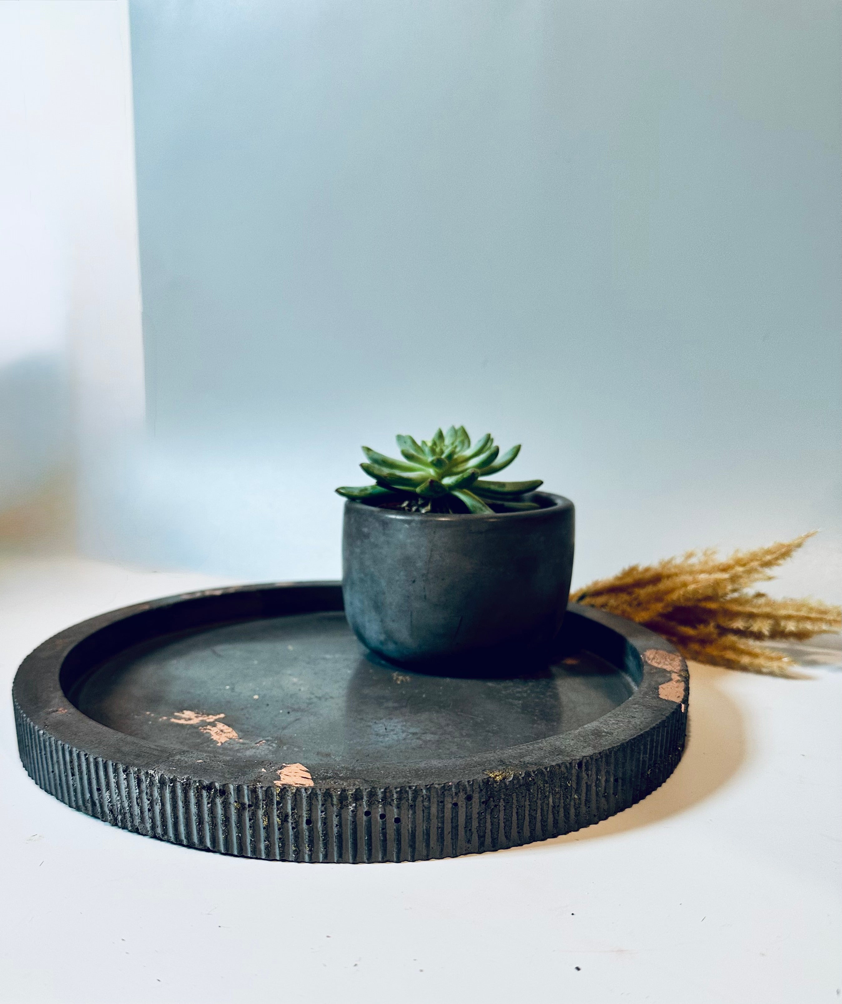Cement tray and pot bundle, decor for gift or home decor, candles, plants, bath products