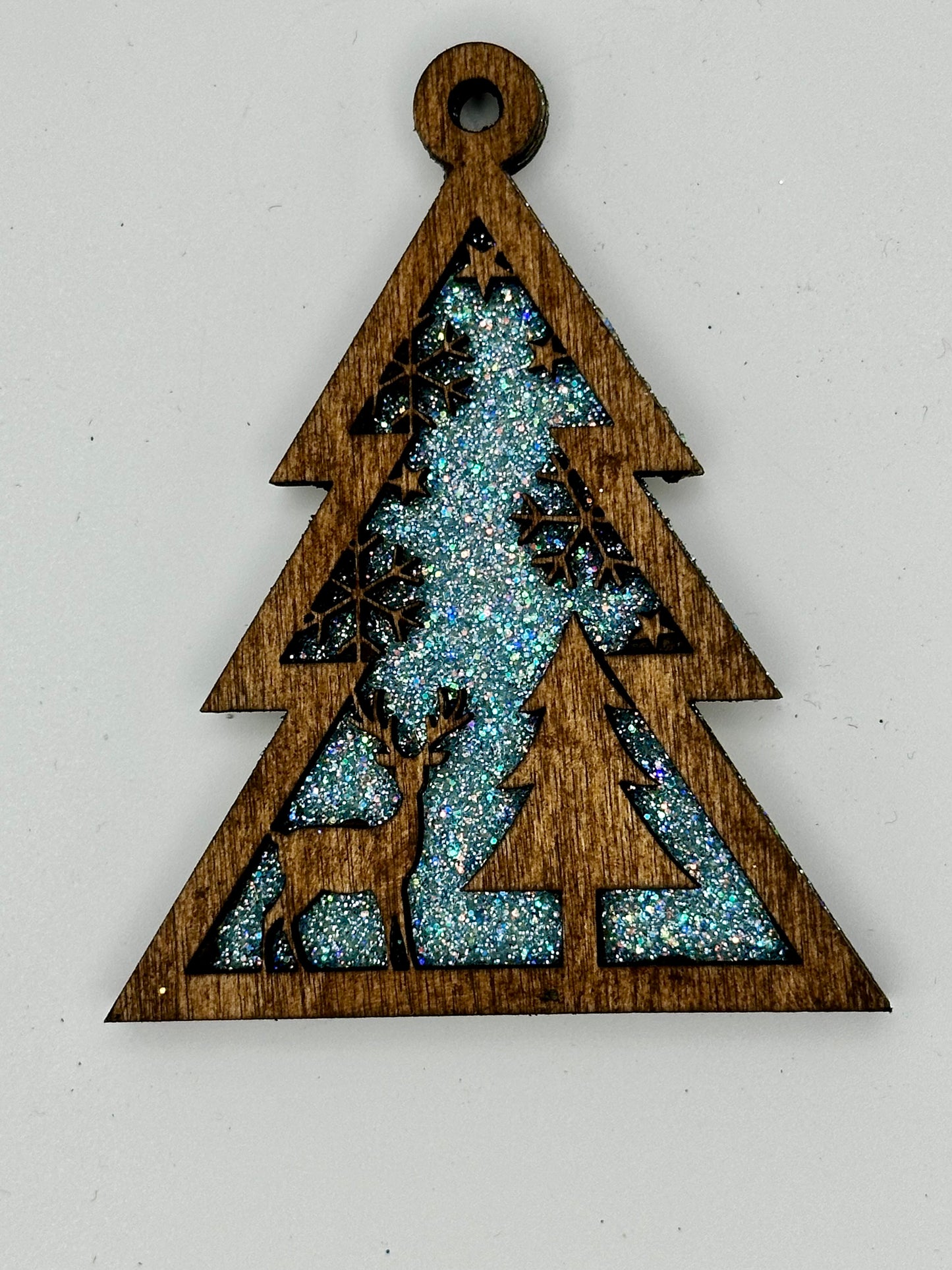 Wooden tree ornament  glitter background