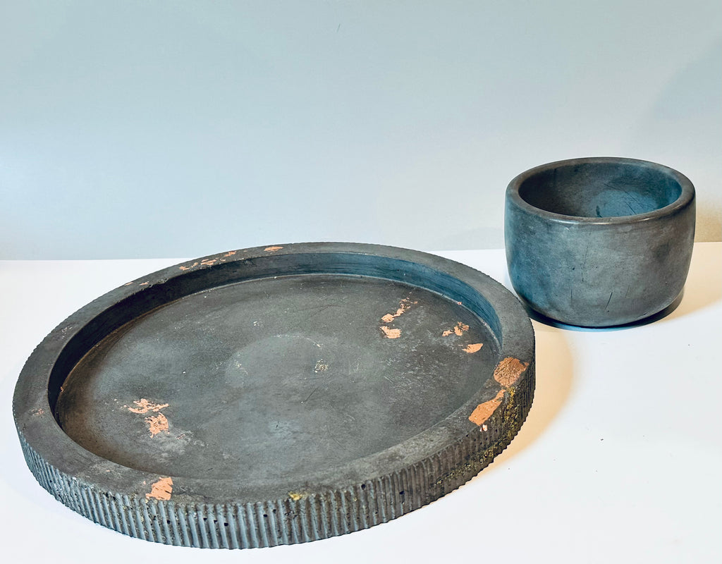 Cement tray and pot bundle, decor for gift or home decor, candles, plants, bath products