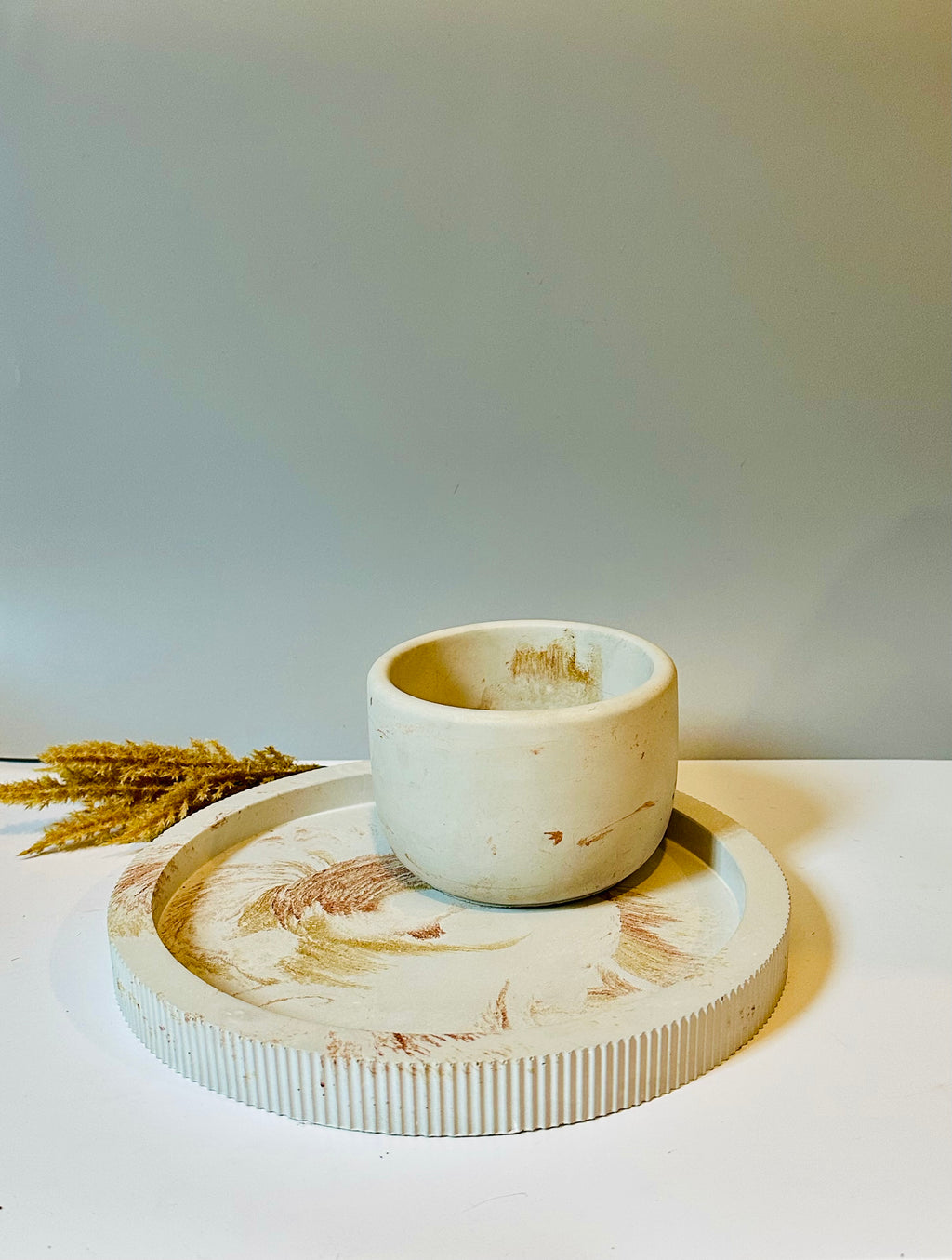 Handmade cement Tray and pot bundle. for home and gift giving.
