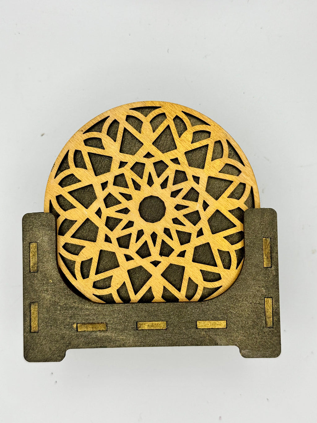 Set of six wooden coasters with holder for gift giving or your own home decor